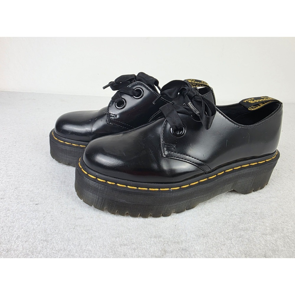 Dr Martens Holly Max Platform Size 8 Black Leather Women Combat Shoes Punk
